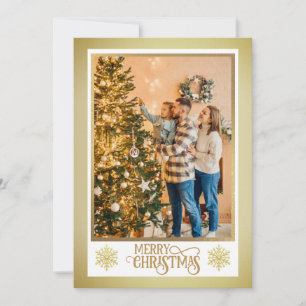 Cartes Pour Fêtes Annuelles Vœux de Noël I Photo de famille et écriture dorée