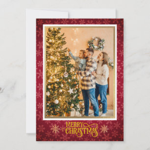 Cartes Pour Fêtes Annuelles Vœux de Noël I Photo de famille et écriture dorée