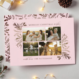 Cartes Pour Fêtes Annuelles Vœux de Noël les plus joyeux Rose Botanique 4 Phot