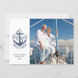 Cartes Pour Fêtes Annuelles Vœux de Noël maritimes SEAS ET SALUTATIONS Photo