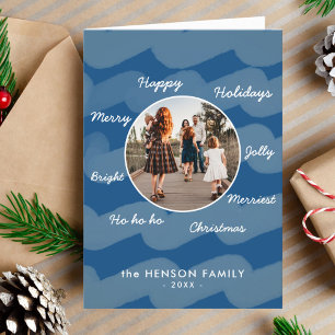 Cartes Pour Fêtes Annuelles Vœux de Noël modernes bleus pour photo de famille