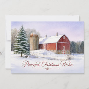Cartes Pour Fêtes Annuelles Vœux de Noël paisibles Grange rouge rustique de ca