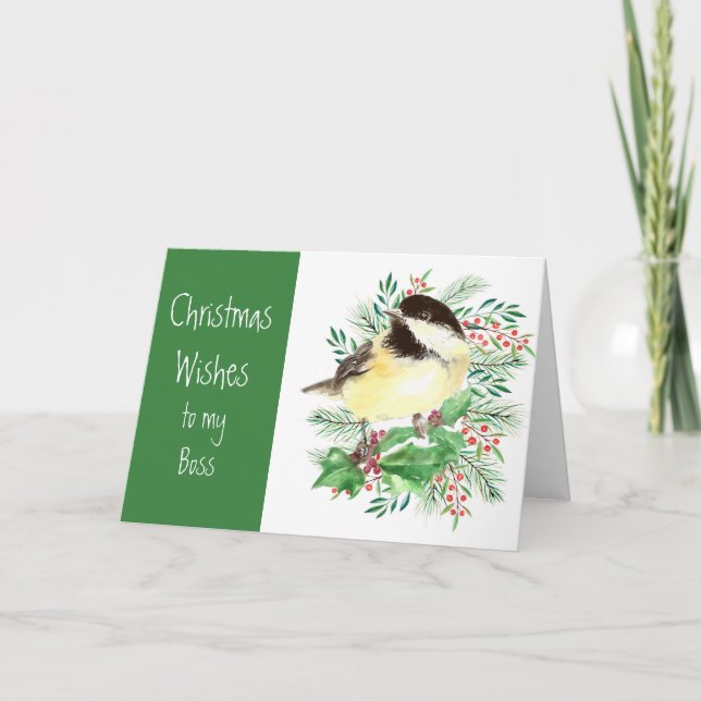 Cartes Pour Fêtes Annuelles Voeux de Noël Pickadee Bird Boss (Devant)