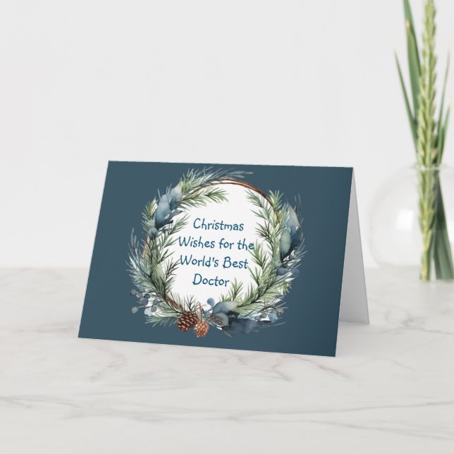 Cartes Pour Fêtes Annuelles Voeux de Noël Pine Green Wreath pour Docteur (Devant)