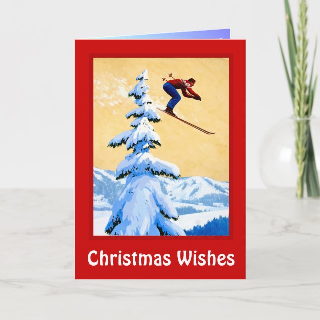 Cartes Pour Fêtes Annuelles Voeux de Noël, Saut à ski (Devant)
