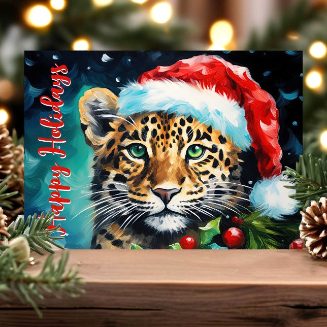 Cartes Pour Fêtes Annuelles Voeux de Noël sauvage Santa Hat Cheetah Chat (Créateur téléchargé)