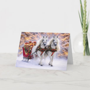 Cartes Pour Fêtes Annuelles Vœux de Noël Traîneau Tiré par des Chevaux