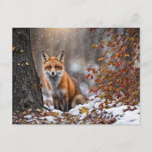 Cartes Pour Fêtes Annuelles Vœux de Noël Vacances Renard et Neige