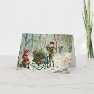 Cartes Pour Fêtes Annuelles Voeux de Noël Vintage Rassembler Holly