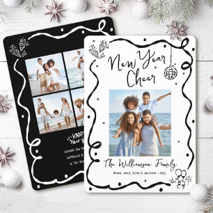 Cartes Pour Fêtes Annuelles Vœux de Nouvel An 5 Photo Noir Blanc Dessin à la M