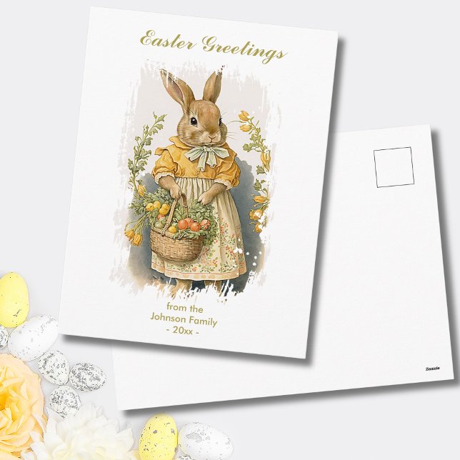 Cartes Pour Fêtes Annuelles Vœux de Pâques personnalisés Lapin de Pâques vinta (Add Family name & Year to personalize.  All text is editable)