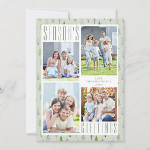 Cartes Pour Fêtes Annuelles Vœux de saisons modernes 4 arbres photo Vert Sauge