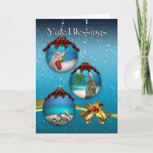 Cartes Pour Fêtes Annuelles vœux de Yule avec chats et oiseaux de paysage de p