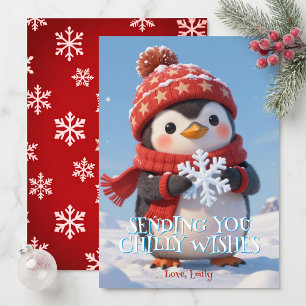 Cartes Pour Fêtes Annuelles Vœux hivernaux mignons de pingouin pour enfants No