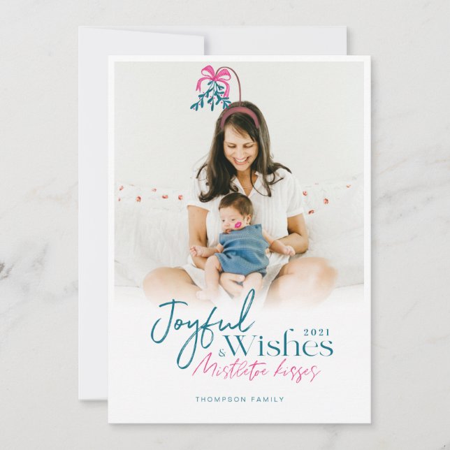 Cartes Pour Fêtes Annuelles Voeux Joyeux & Mistletoe Kisses Photo (Devant)