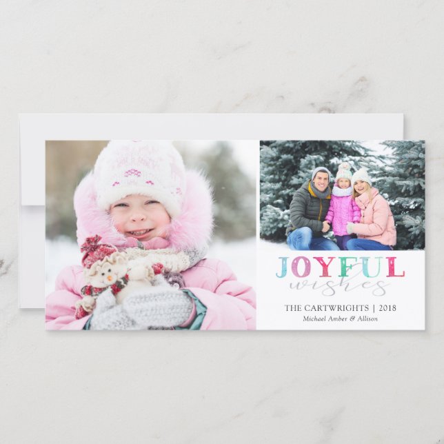 Cartes Pour Fêtes Annuelles VOEUX JOYEUX | Pastel Joueur Deux Photos (Devant)