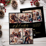 Cartes Pour Fêtes Annuelles Voeux Joyeux Script 5 Photo Collage Noël<br><div class="desc">Moderne Simple Élégante Calligraphie Noir et Or 5 Photo Collage Voeux Joyeux Script Carte de Noël. Ce modèle de carte de voeux festif, minimaliste et fantasque de cinq (5) photos de vacances dispose d'un joli montage photo grille et le texte de salutation "Joyful Wives" est écrit dans une belle main...</div>