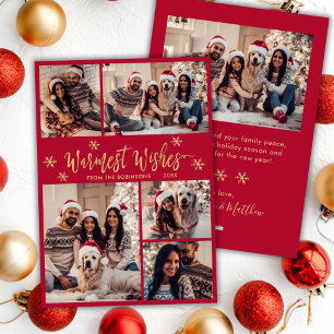 Cartes Pour Fêtes Annuelles Vœux les plus chaleureux Rouge Or Photo Collage No