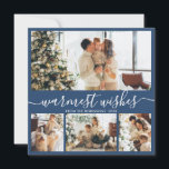 Cartes Pour Fêtes Annuelles Voeux les plus chauds Elégant 4 Photo Collage Noël<br><div class="desc">Élégante Calligraphie Minimaliste 4 Photo Collage Wiscest Wis Script Christmas Holiday Card en bleu marine poussiéreux. Ce modèle festif, mimimaliste, fantasque quatre (4) cartes de vacances photo présente un joli collage photo et dit "Voeux les plus chauds". Le texte est écrit dans une belle main lettré cursive, tourbillonnant swash-tail type...</div>