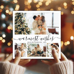 Cartes Pour Fêtes Annuelles Voeux les plus chauds Elégant 4 Photo Collage Noël<br><div class="desc">Élégante Calligraphie Minimaliste 4 Photo Collage Wiscest Wis Script Christmas Carte de vacances en noir blanc. Ce modèle festif, mimimaliste, fantasque quatre (4) cartes de vacances photo présente un joli collage photo et dit "Voeux les plus chauds". Le texte est écrit dans une belle main lettré cursive, tourbillonnant swash-tail type...</div>