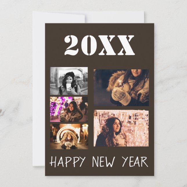 Cartes Pour Fêtes Annuelles Vœux modernes de bonne année 5 Photo Collage (Devant)