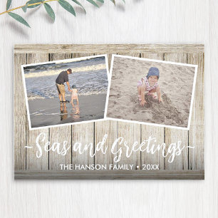 Cartes Pour Fêtes Annuelles Vœux & Salutations 5 Photo Plage Vacances Bois