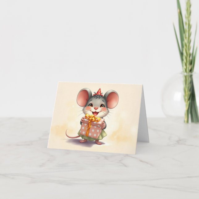 Cartes Pour Fêtes Annuelles Voici une souris cadeau d'anniversaire (Devant)