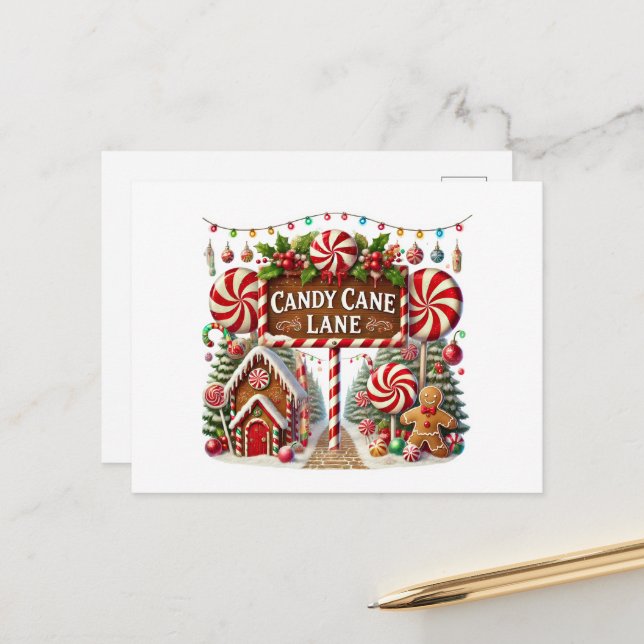 Cartes Pour Fêtes Annuelles Voie de Sucre de canne de Noël (Devant/Arrière en situation)