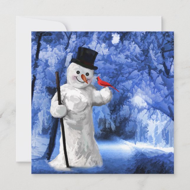 Cartes Pour Fêtes Annuelles Voie d'hiver Snowman avec peinture cardinale rouge (Devant)