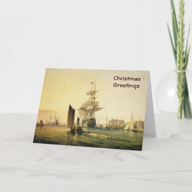 Cartes Pour Fêtes Annuelles voie HMP Britannia entrant dans Portsmouth, 1835 (Devant)