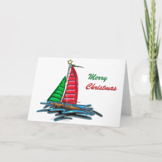 Cartes Pour Fêtes Annuelles Voilier de Noël rouge et vert