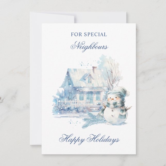 Cartes Pour Fêtes Annuelles Voisins de la Maison de Snowman Bleu Noël (Devant)