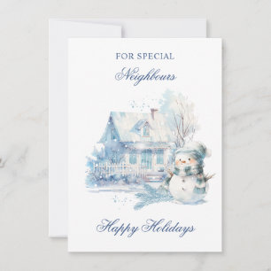Cartes Pour Fêtes Annuelles Voisins de la Maison de Snowman Bleu Noël