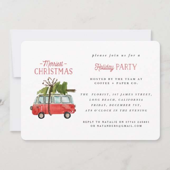Cartes Pour Fêtes Annuelles voiture à aquarelle de noël la plus joyeuse (Devant)