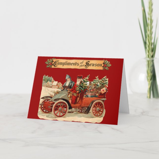 Cartes Pour Fêtes Annuelles Voiture ancienne vintage de Noël (Devant)