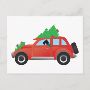 Cartes Pour Fêtes Annuelles Voiture de conduite Schnauzer géant avec arbre de