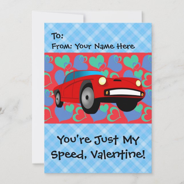 Cartes Pour Fêtes Annuelles Voiture de course Valentine (Devant)