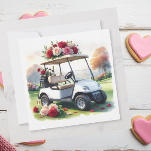 Cartes Pour Fêtes Annuelles Voiture de golf avec des roses rouges sur l'herbe 
