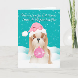 Cartes Pour Fêtes Annuelles Voiture de Noël de chien de soeur et de Shih Tzu