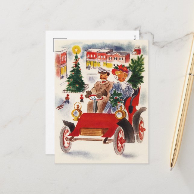 Cartes Pour Fêtes Annuelles voiture de Noël festive (Devant/Arrière en situation)