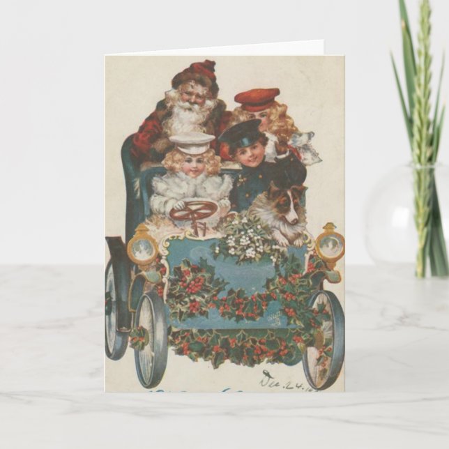 Cartes Pour Fêtes Annuelles Voiture de Noël Vintage (Devant)