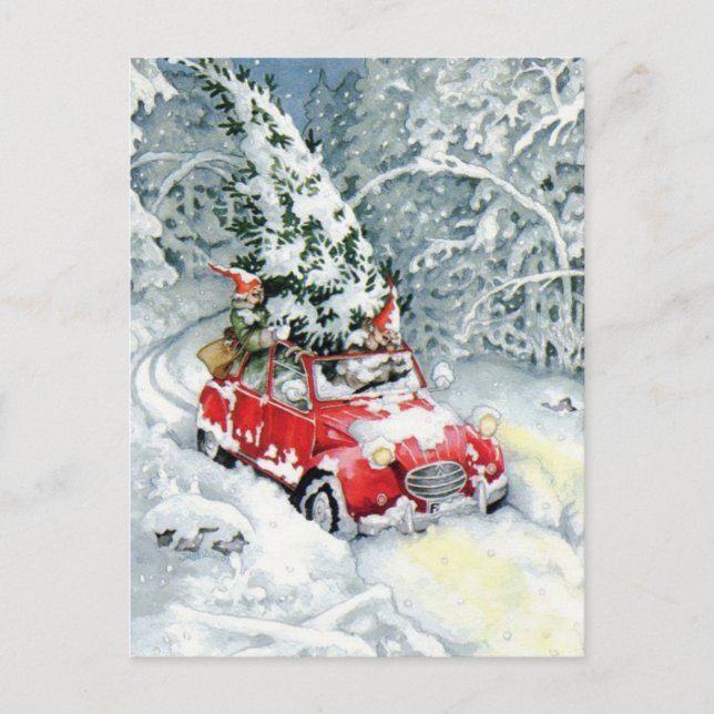 Cartes Pour Fêtes Annuelles Voiture de Noël Vintage (Devant)