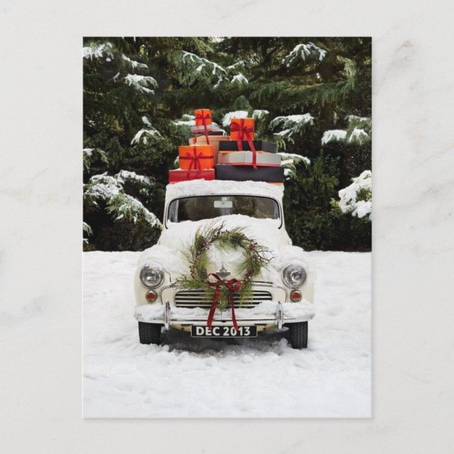 Cartes Pour Fêtes Annuelles Voiture de Noël Vintage (Devant)