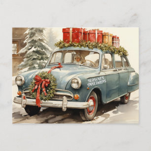 Cartes Pour Fêtes Annuelles Voiture de Noël Vintage avec présentants
