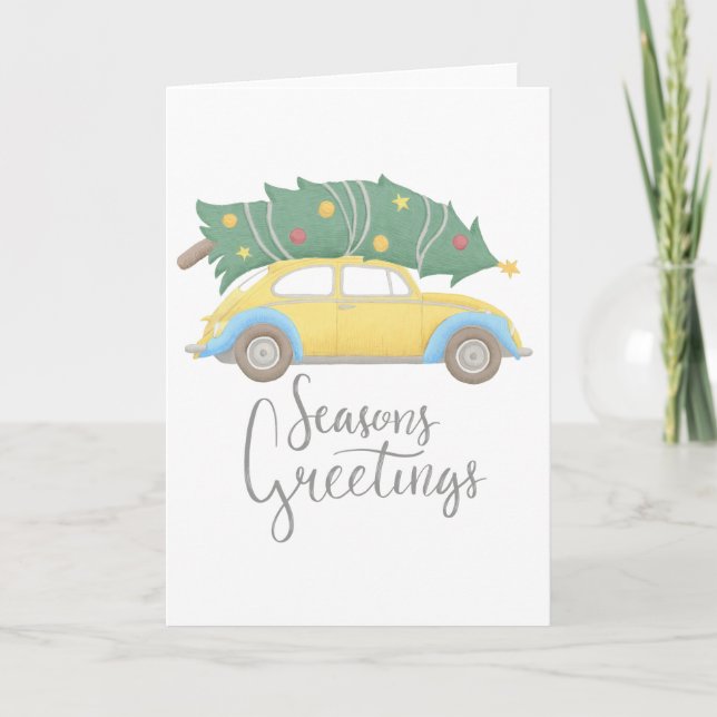 Cartes Pour Fêtes Annuelles Voiture et arbre Joyeuses Fêtes (Devant)