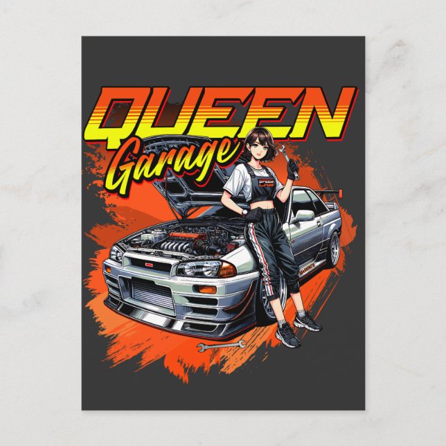 Cartes Pour Fêtes Annuelles Voiture mécanique à dérive Anime - Garage Queen Ar (Devant)