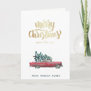Cartes Pour Fêtes Annuelles Voiture Rétro, Noël Arbre de Pin  