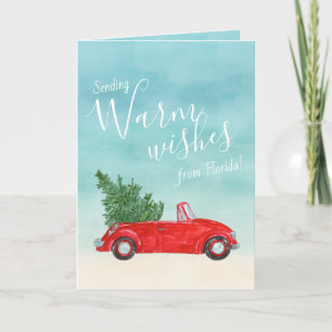 Cartes Pour Fêtes Annuelles Voiture Rouge Vintage Vœux Chaleureux de Floride T