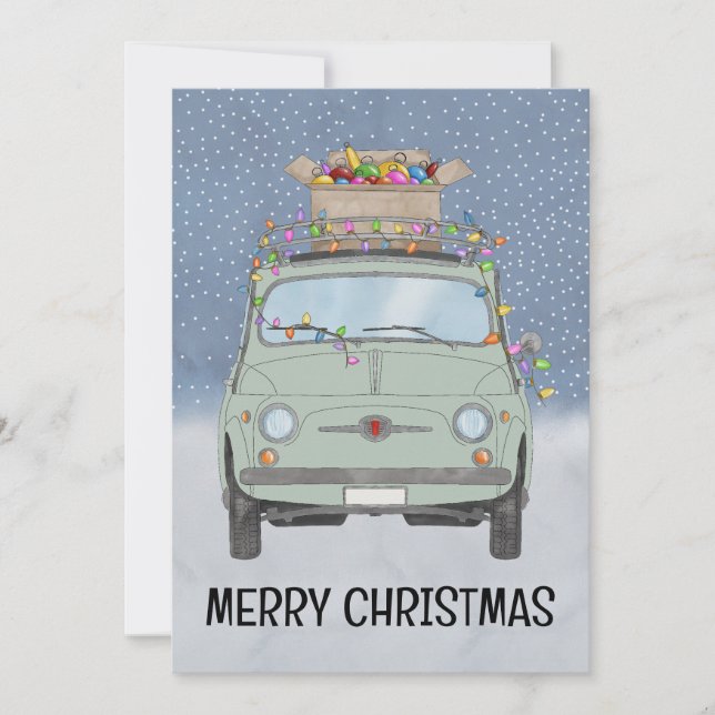 Cartes Pour Fêtes Annuelles Voiture verte avec cadeaux de Noël (Devant)