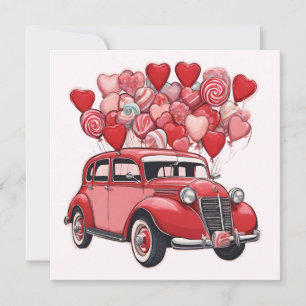 Cartes Pour Fêtes Annuelles Voiture Vintage avec ballons de la Saint-Valentin